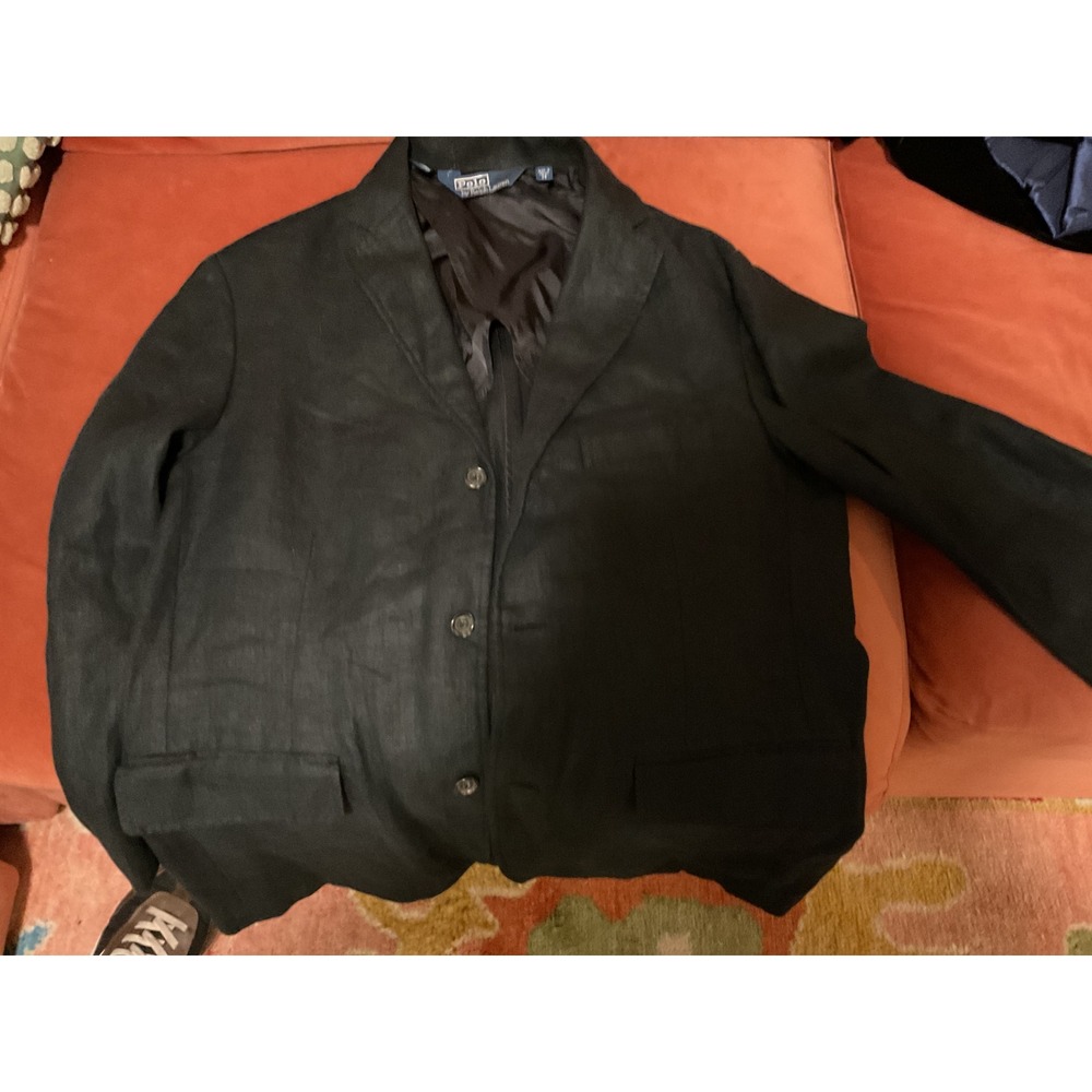 Polo Ralph Lauren Mens Black 100% Linen 3-Button Blazer Sport Coat Size Medium